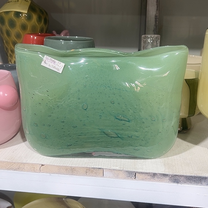 紫***花琉璃手工艺品绿色花瓶花器高17直径25
