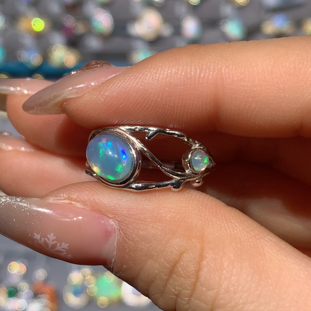 欧泊戒指h银S925镶嵌玲*福利