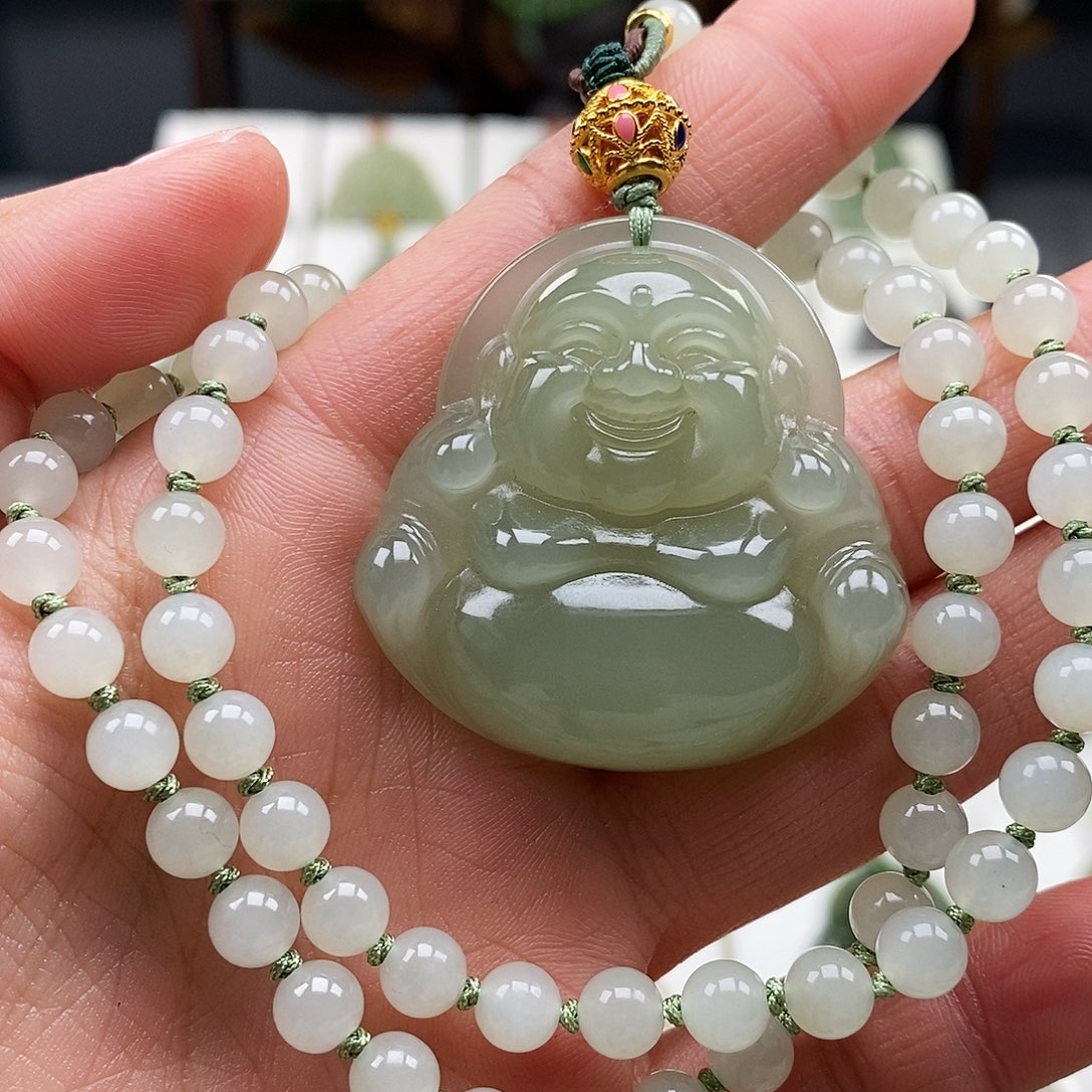 和田玉颈饰足金镶嵌40