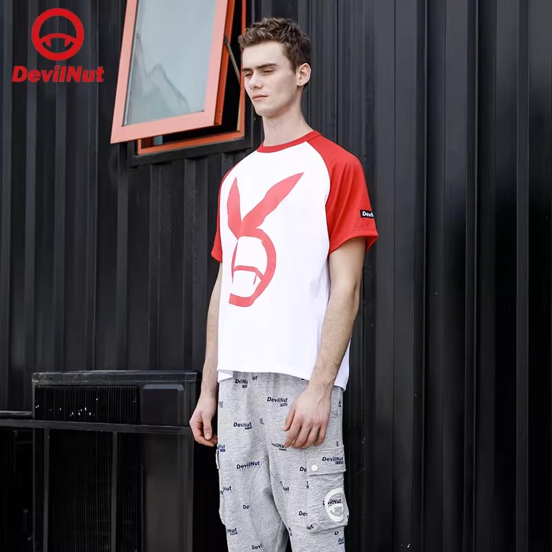 DEVIL NUT恶魔 潮牌 春夏男女夏季情侣宽松印花短袖T恤 AOL SET
