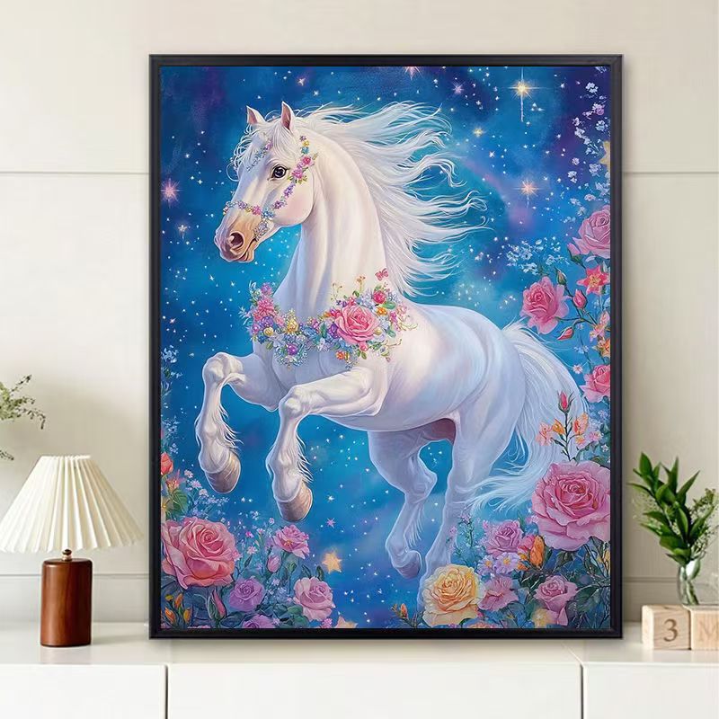 新款5D满钻梦幻白马钻石画厂家直销
