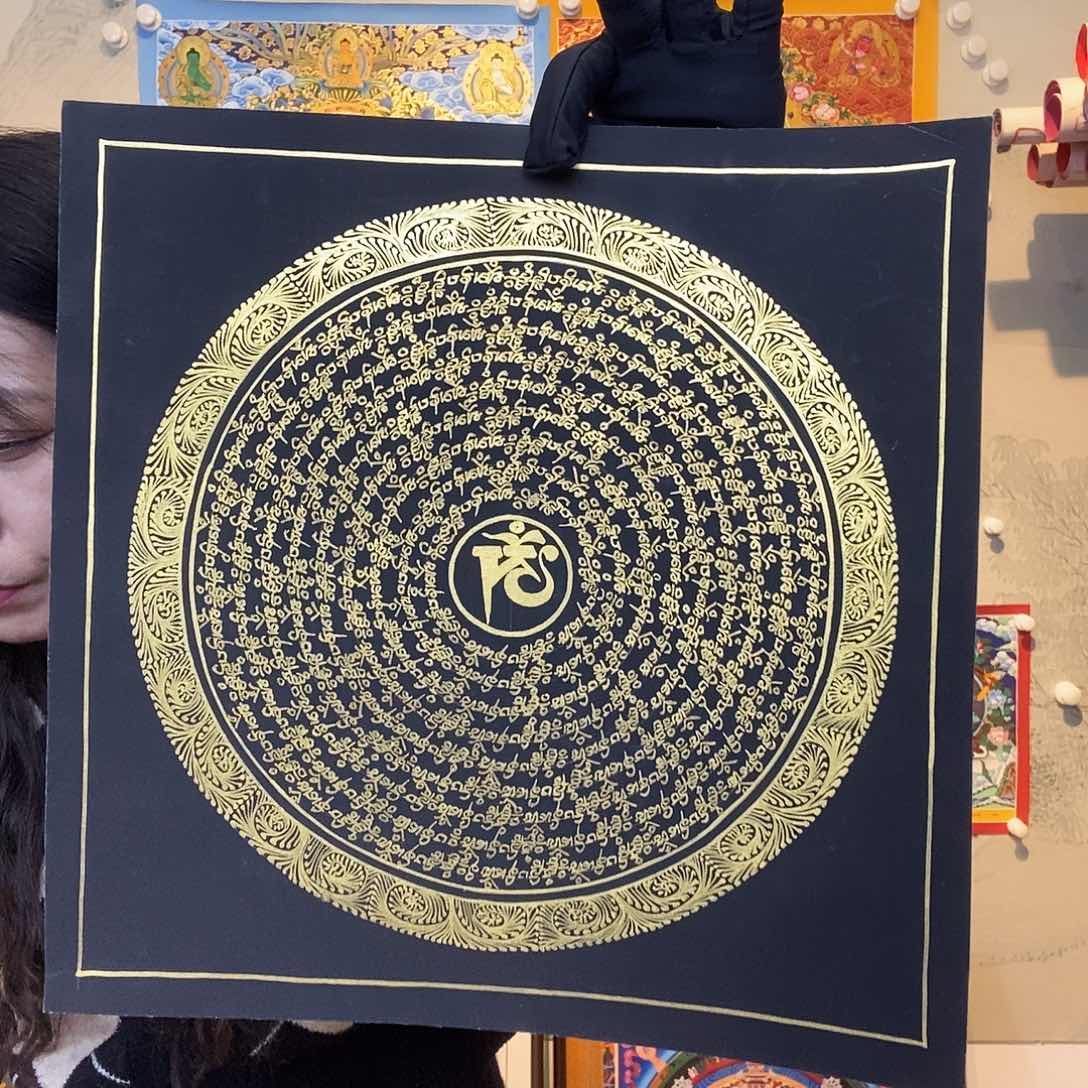 卷轴画纯手绘六字真言唐卡30厘米左右