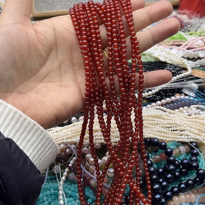 玛瑙/玉髓珠宝半成品未镶嵌一条4mm红玛瑙