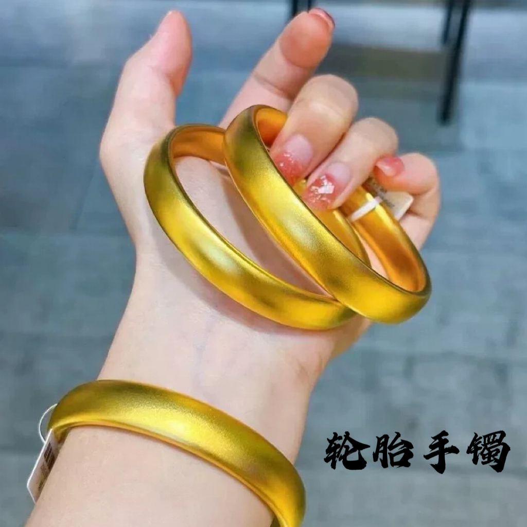 足银手镯 轮胎古法手镯卡12宽版磨砂镯子卡10时尚简约手工素圈