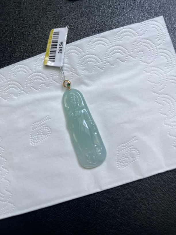 天然缅甸a货翡翠天空蓝站观音吊坠