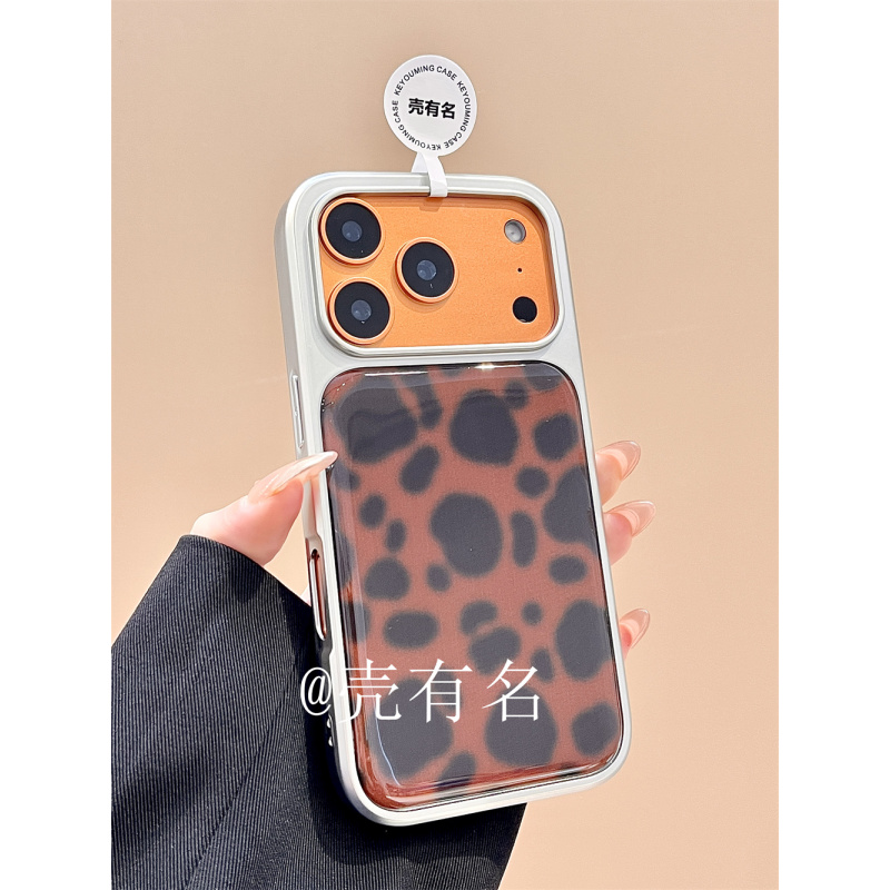 甜酷简约ins棕底满屏黑豹纹适用苹果17手机壳iPhone16/15/14电镀