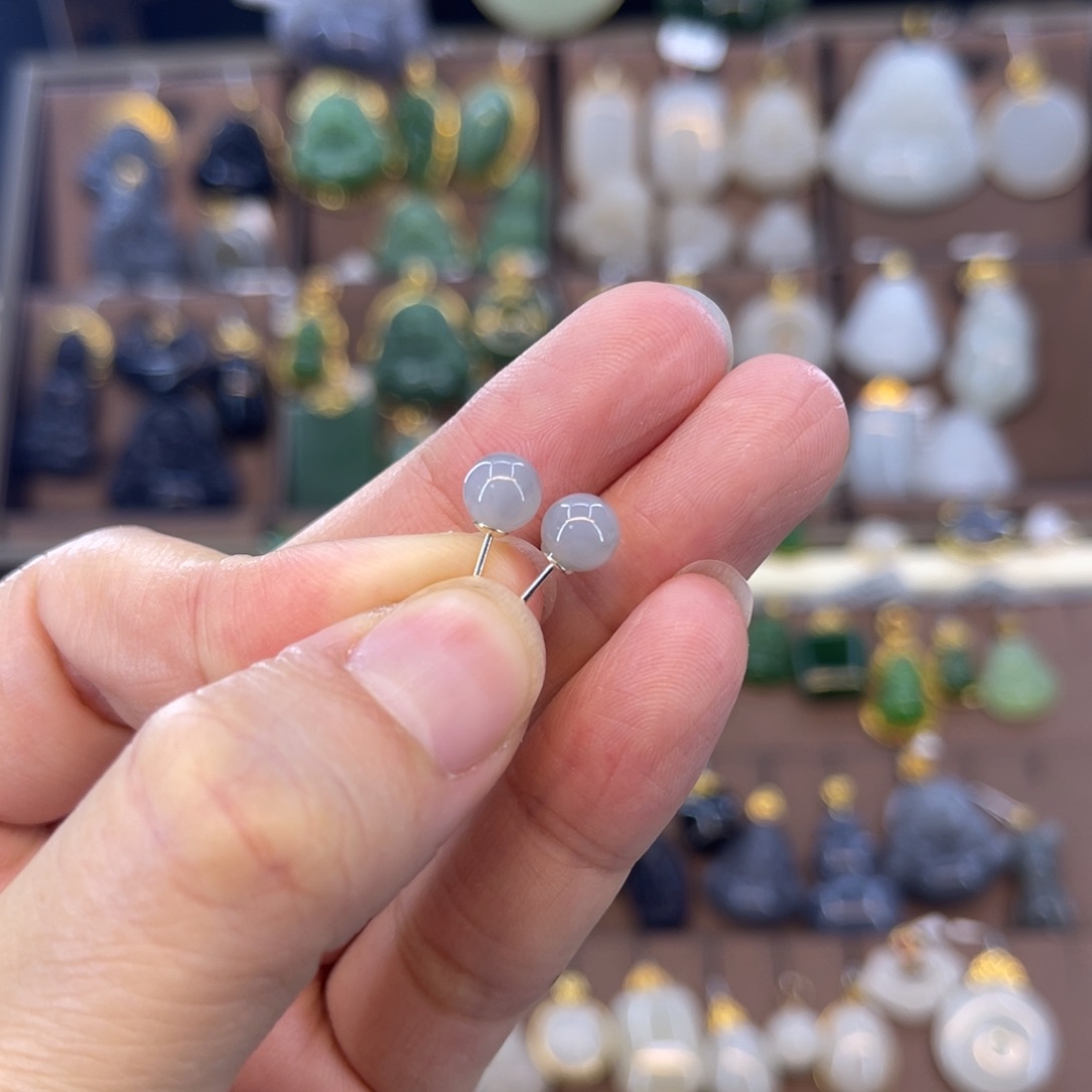 和田玉耳钉银S925镶嵌