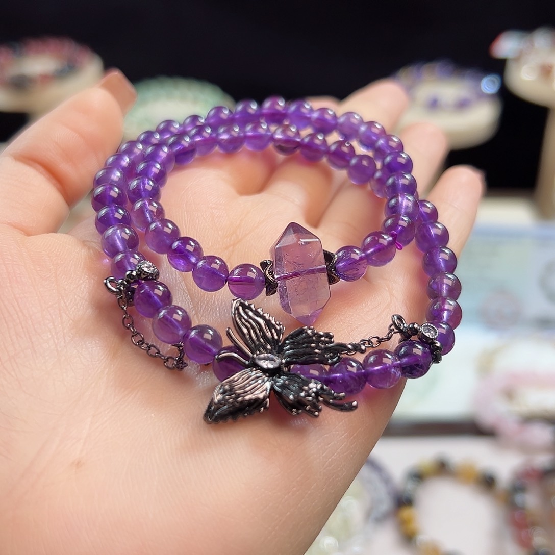 水晶手串未镶嵌紫水晶6m m