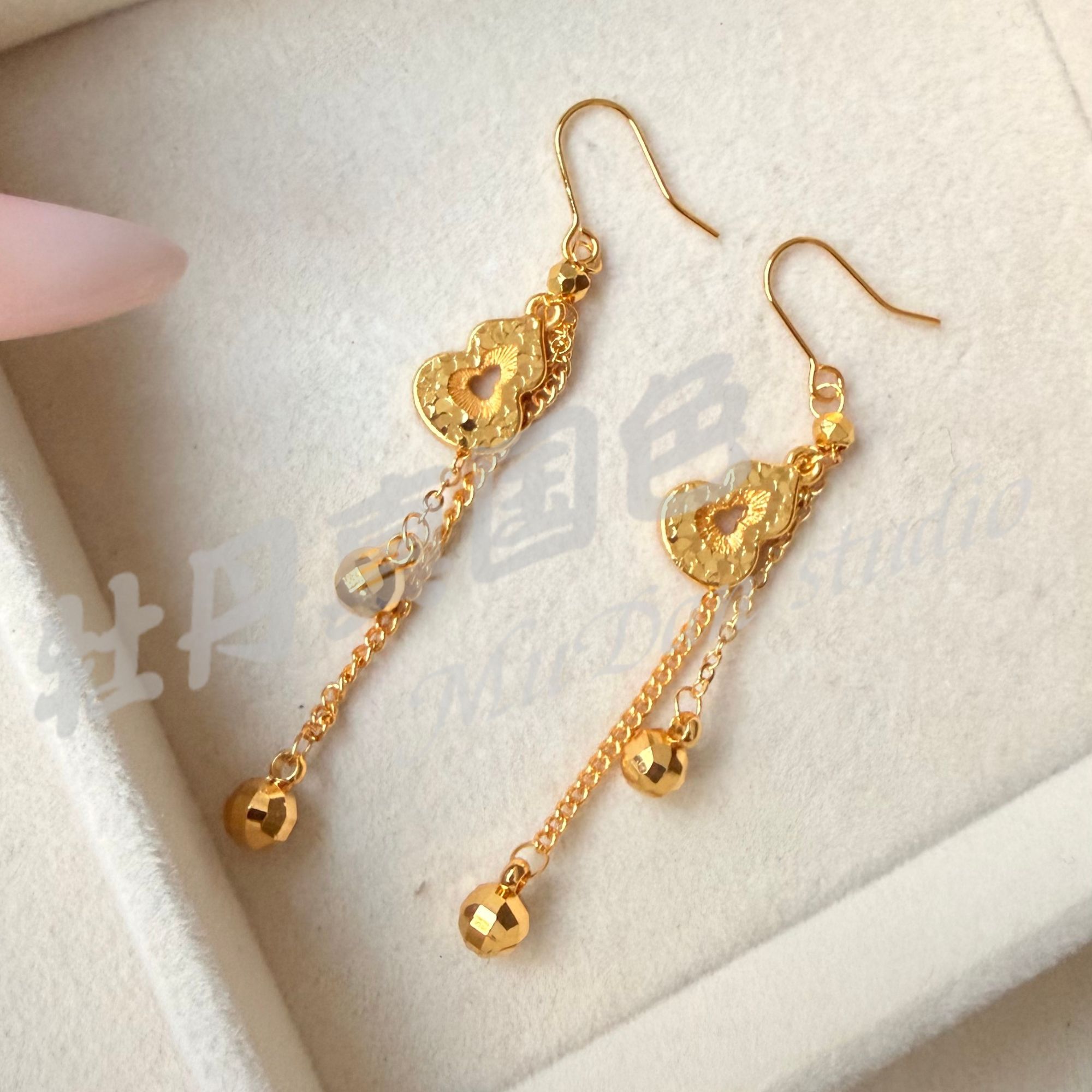 铜合金耳饰 铜合金葫芦碎冰冰耳线耳挂手工气质时尚精美百搭F54