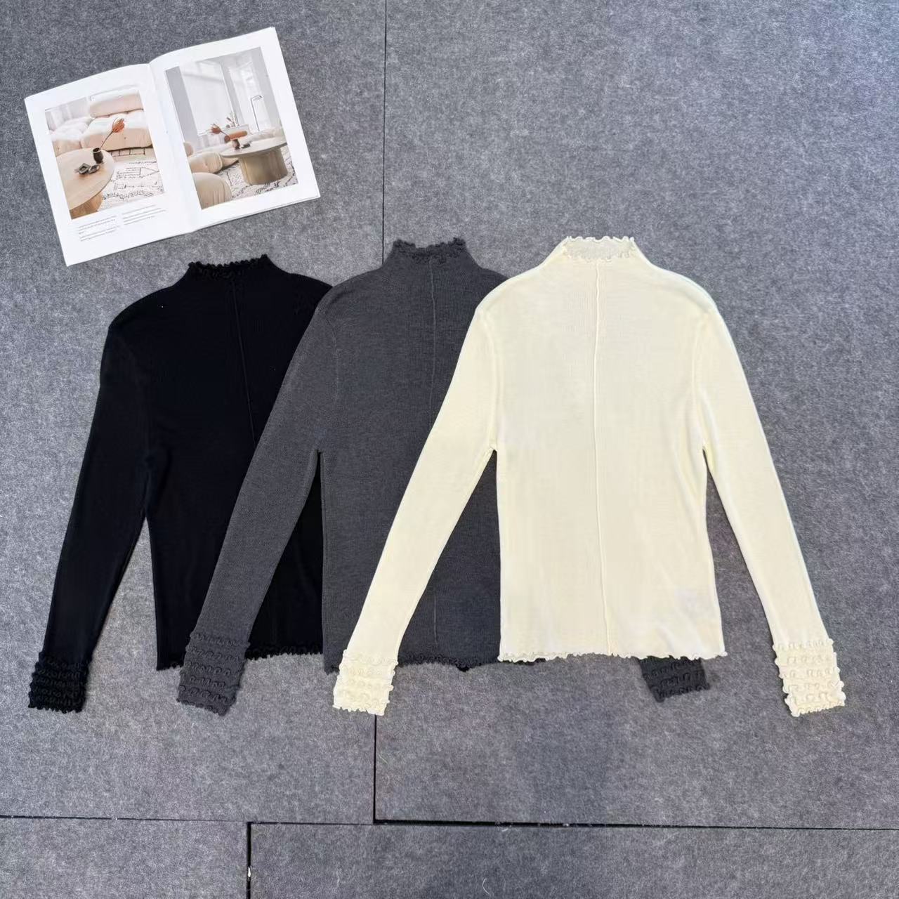 （QINGQING）26S新款温柔木耳边半高领打底