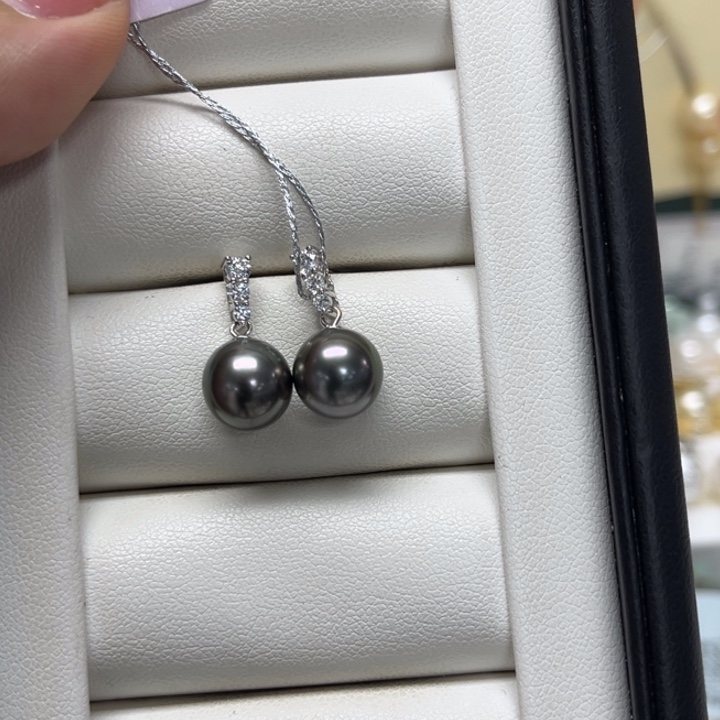 海水珍珠耳饰银S925镶嵌大溪地9-10mm177