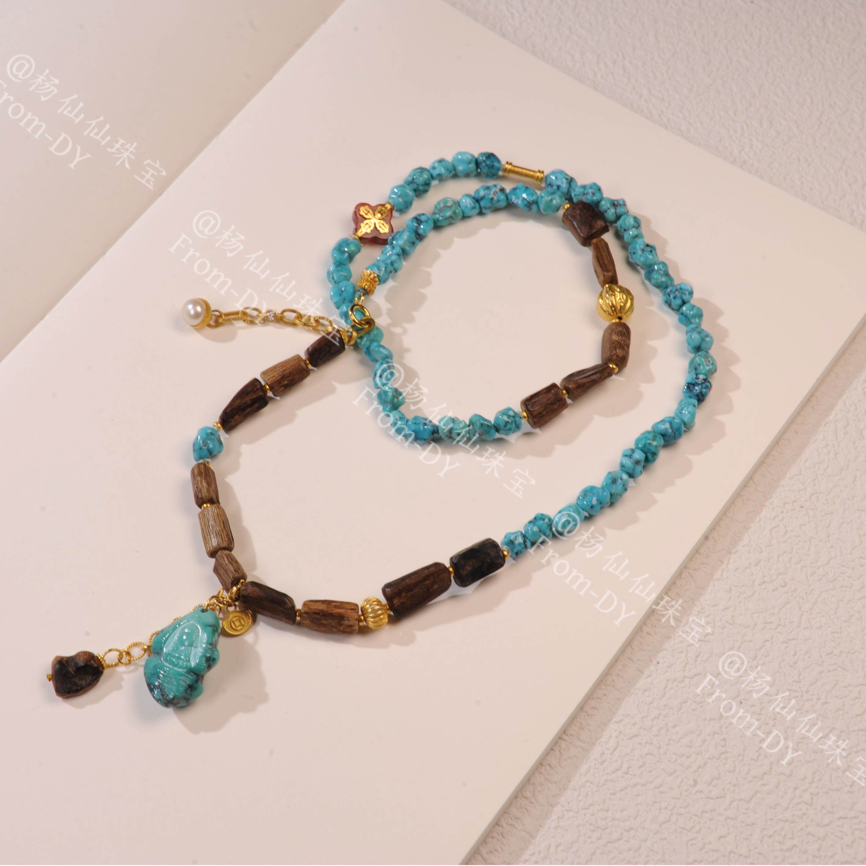 【杨仙仙珠宝】18K厚金镶嵌绿松石多宝项链- A3577