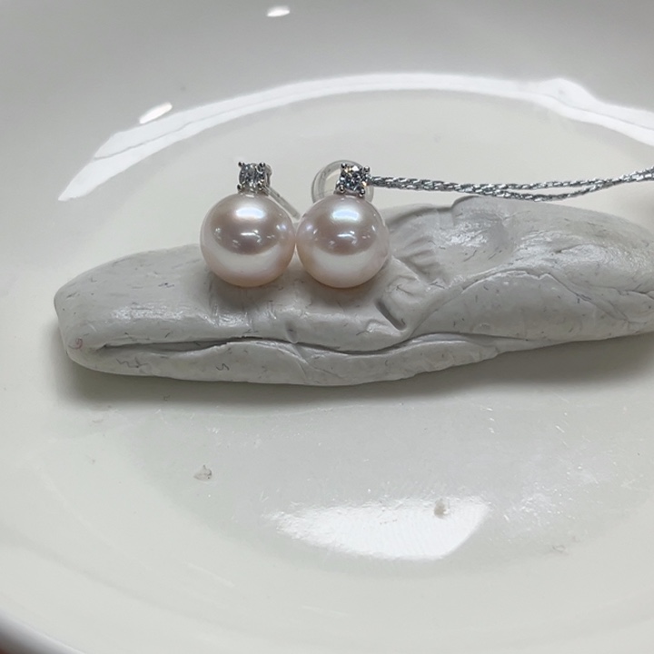 银S925镶嵌耳饰海水珍珠7-8mm92号