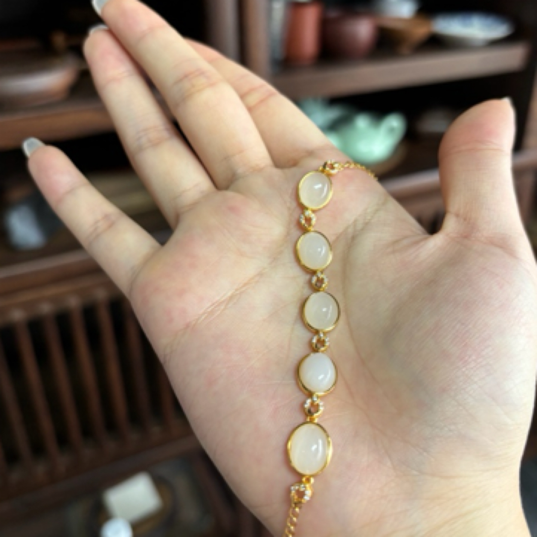 和田玉白玉蛋面手链