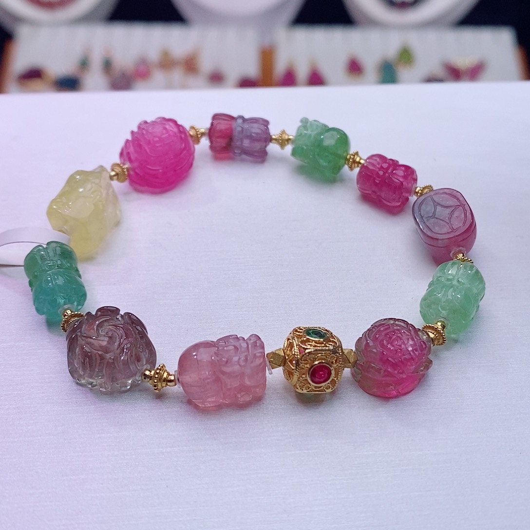 碧玺手链18K金镶嵌碧玺多宝手链