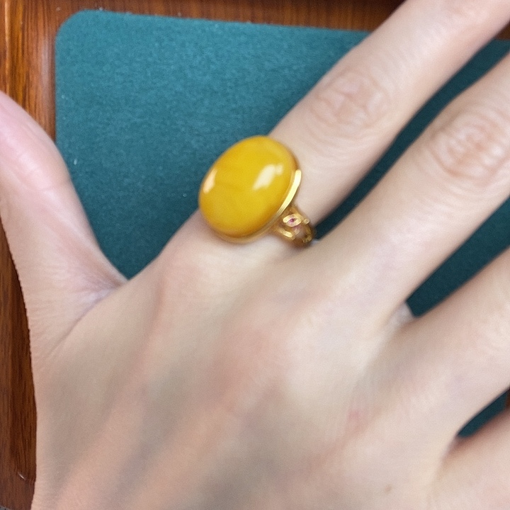 蜜蜡银S925镶嵌戒指戒指