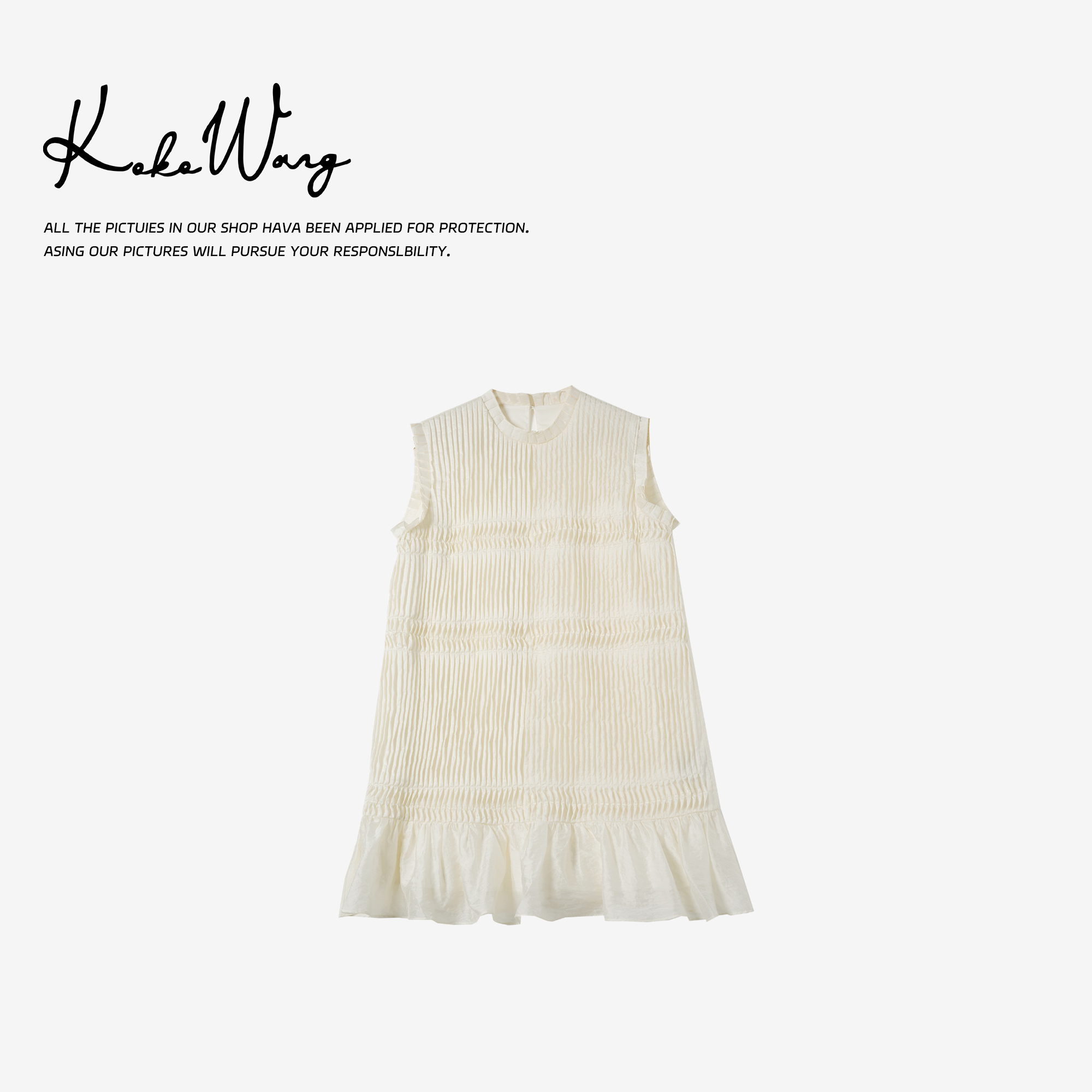 KOKO WANG夏季时尚褶皱设计师百褶边无袖百搭连衣裙566485E30Q41