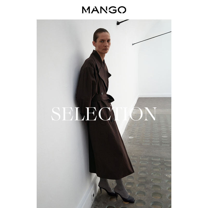 MANGO女装风衣2025秋装新款时尚英伦羊毛混纺保暖双排扣长款风衣