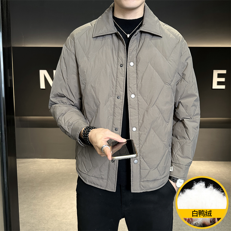 秋冬季翻领羽绒服轻薄时尚菱形格保暖外套男908