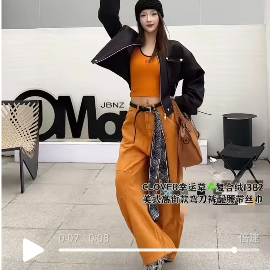 冬款-加绒-气球裤时尚休闲裤拼接西装轻奢厚款短裤气球裤女装