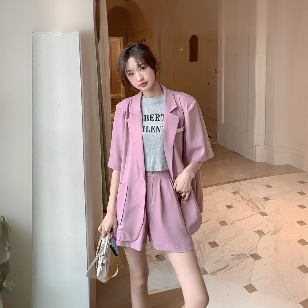休闲西装套装女夏季2025新款薄款小个子高级感时尚短裤两件套