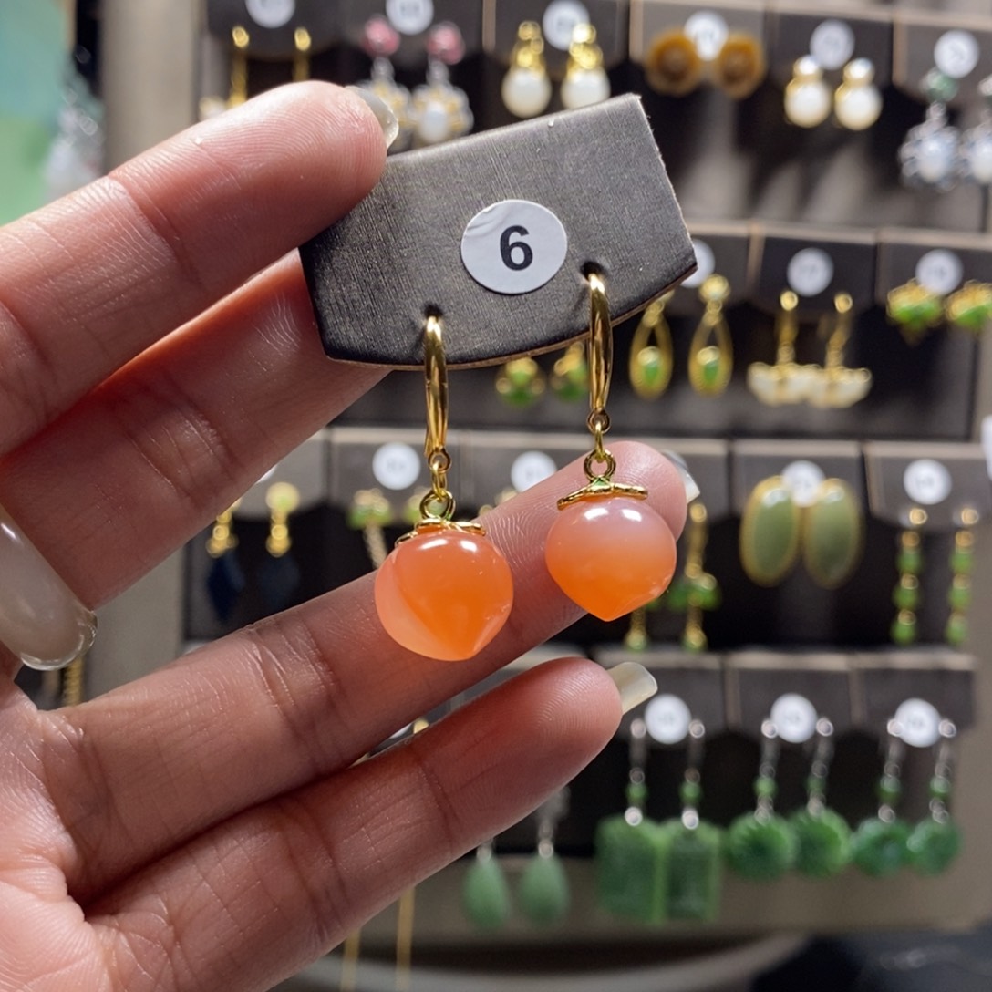 玛瑙/玉髓耳坠银S925镀金镶嵌@****€