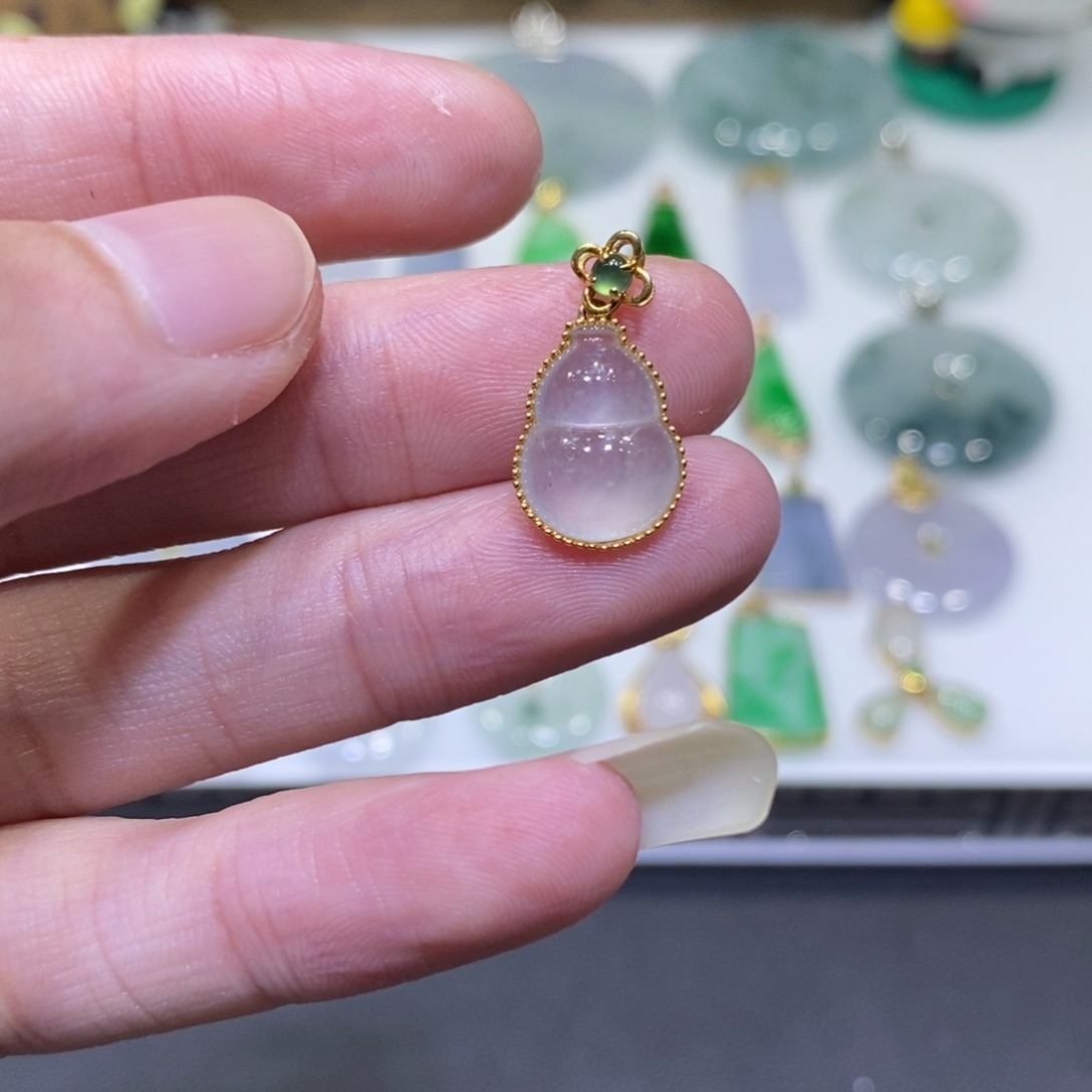 翡翠18K金镶嵌吊坠(不含链)