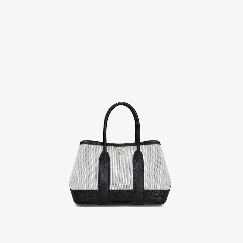 CaitinKaie熊猫拼全钢五金帆布拼头层牛皮蜡线手缝1582迷你花园包