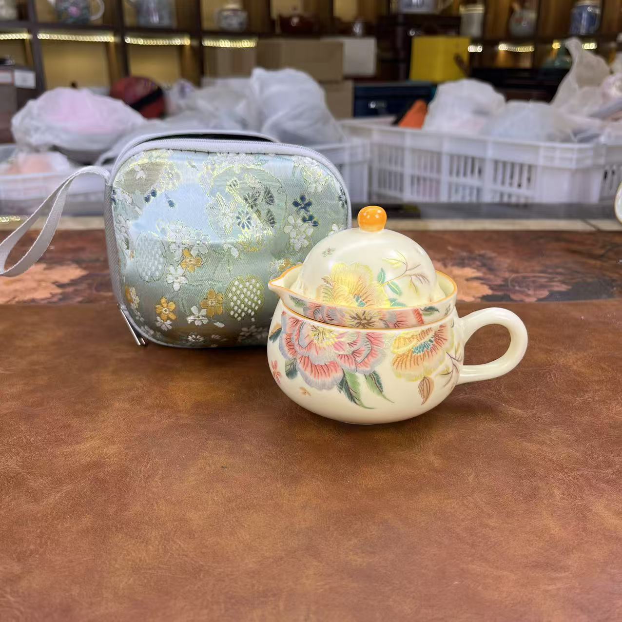 精致高级刺绣牡丹茶咖杯带刺绣包个人泡1868