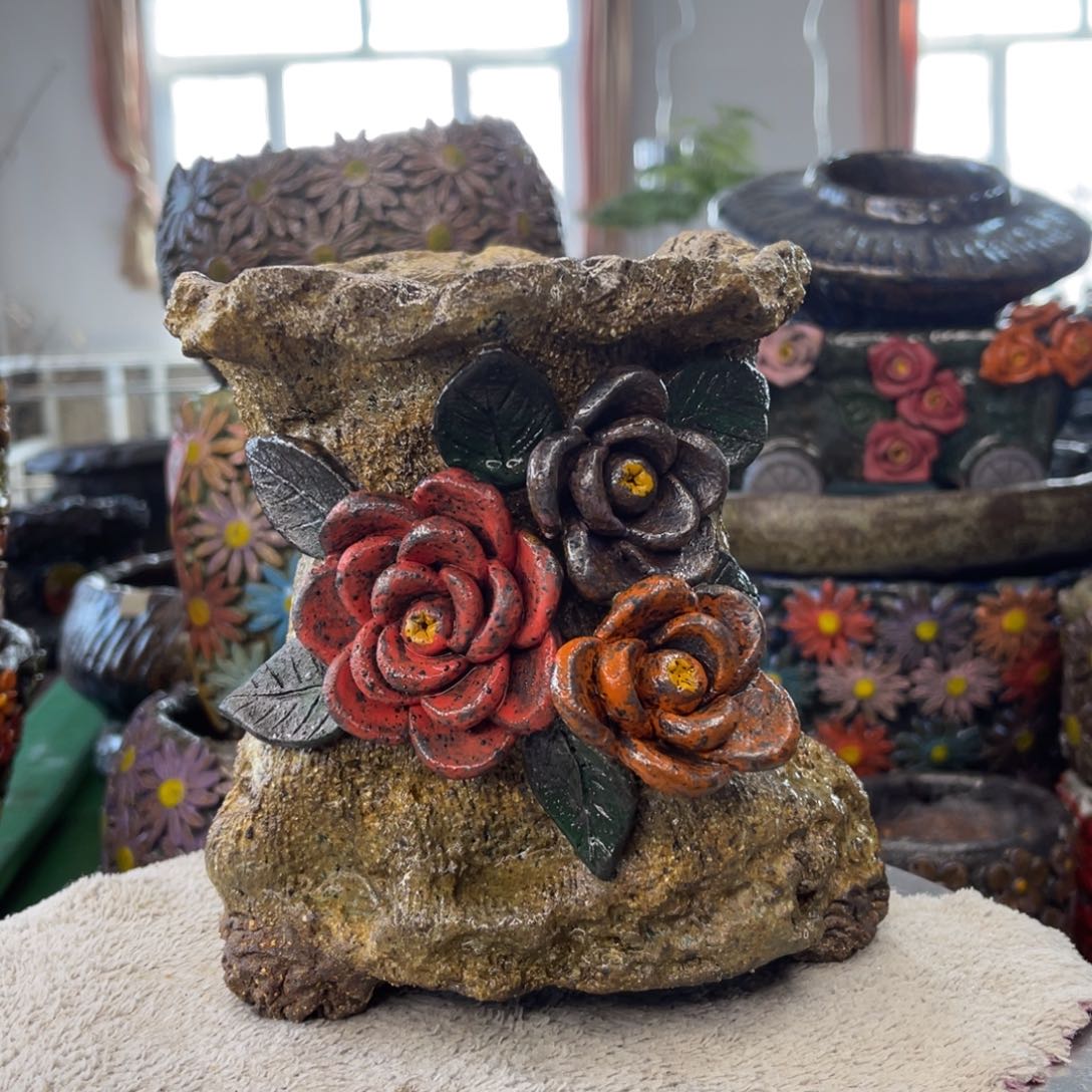 红陶粗砂陶手工花盆