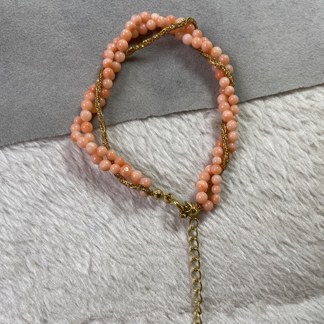 天然红珊瑚台湾粉色手链 无优化