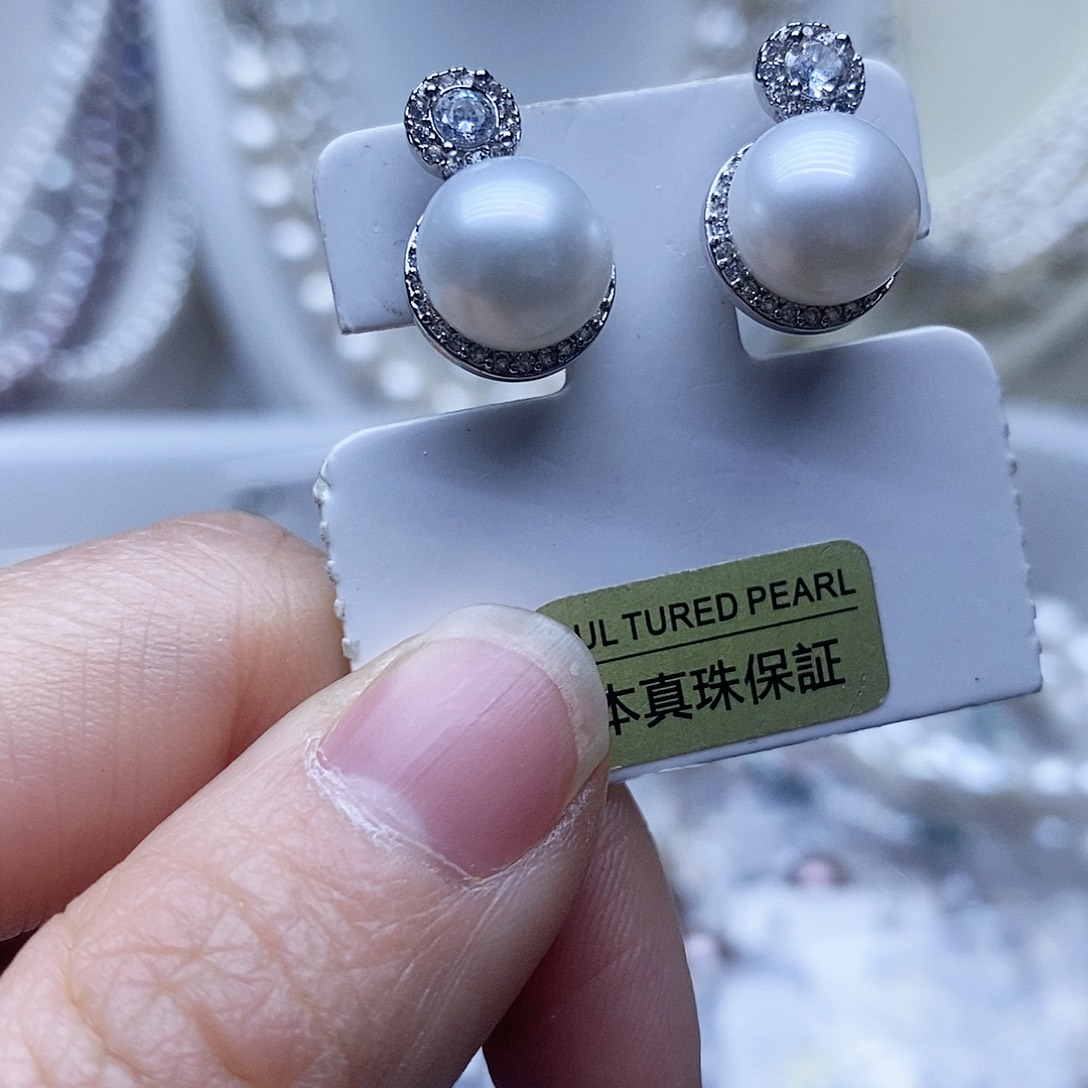 银S925镶嵌耳钉淡水珍珠
