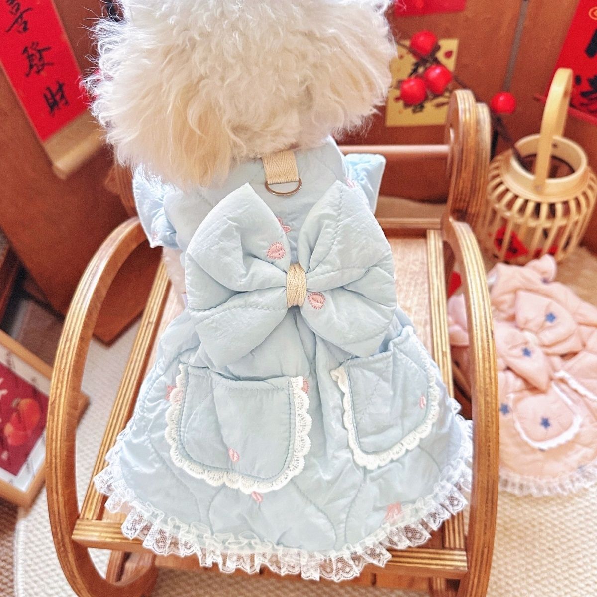 宠物狗狗秋冬保暖衣服约克夏泰迪博美小清新蝴蝶结夹棉星星爱心裙