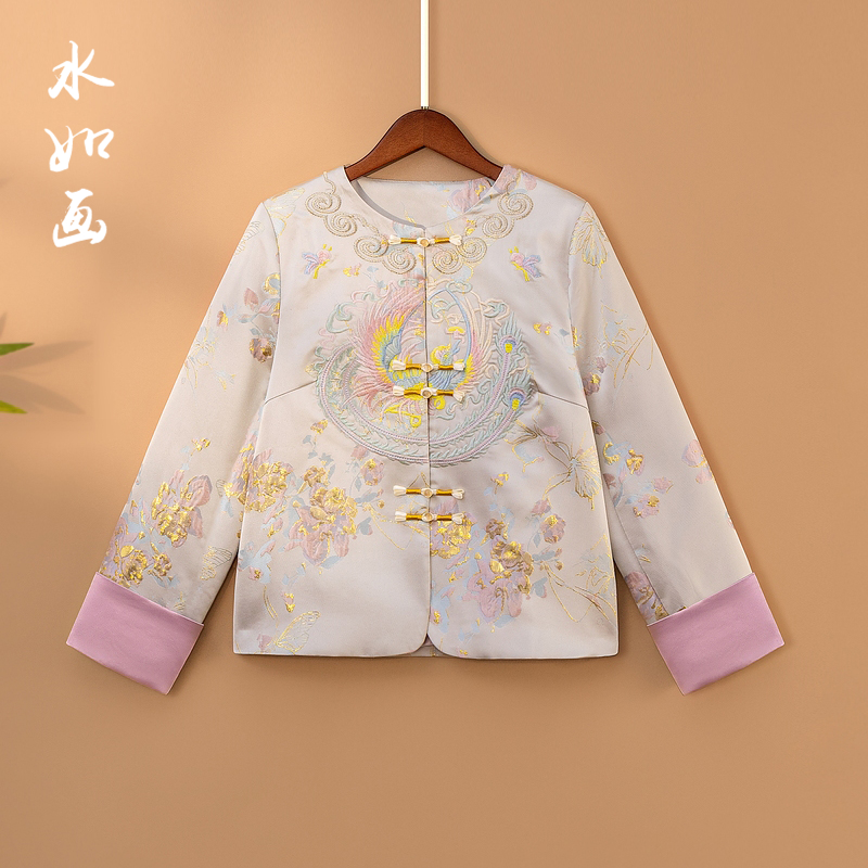 【胭凤】2025新款春季新中式上衣宽松复古国风绣花圆领女装气质外套