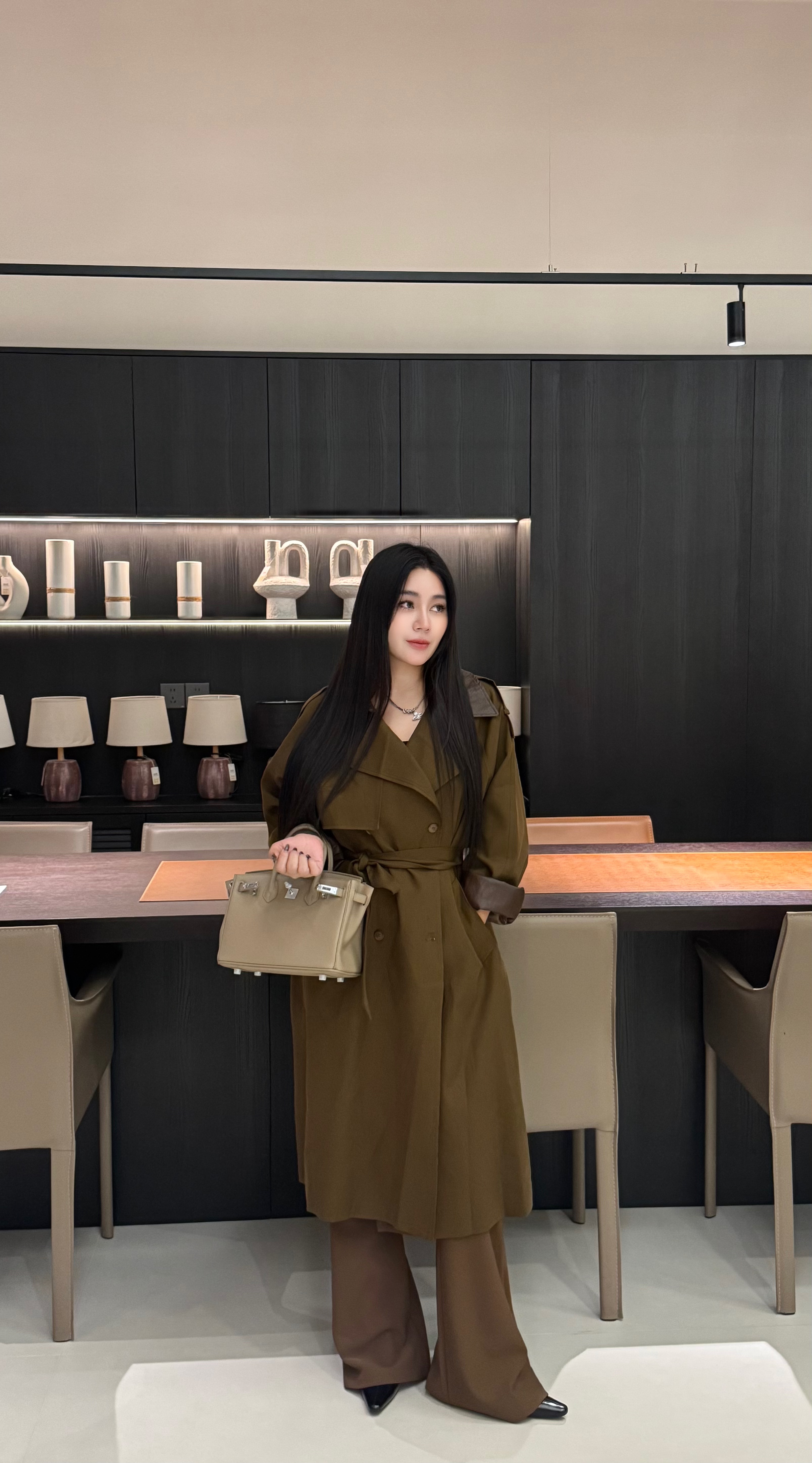 6805 简奢中长款风衣女2025秋季新款宽松高级感外套