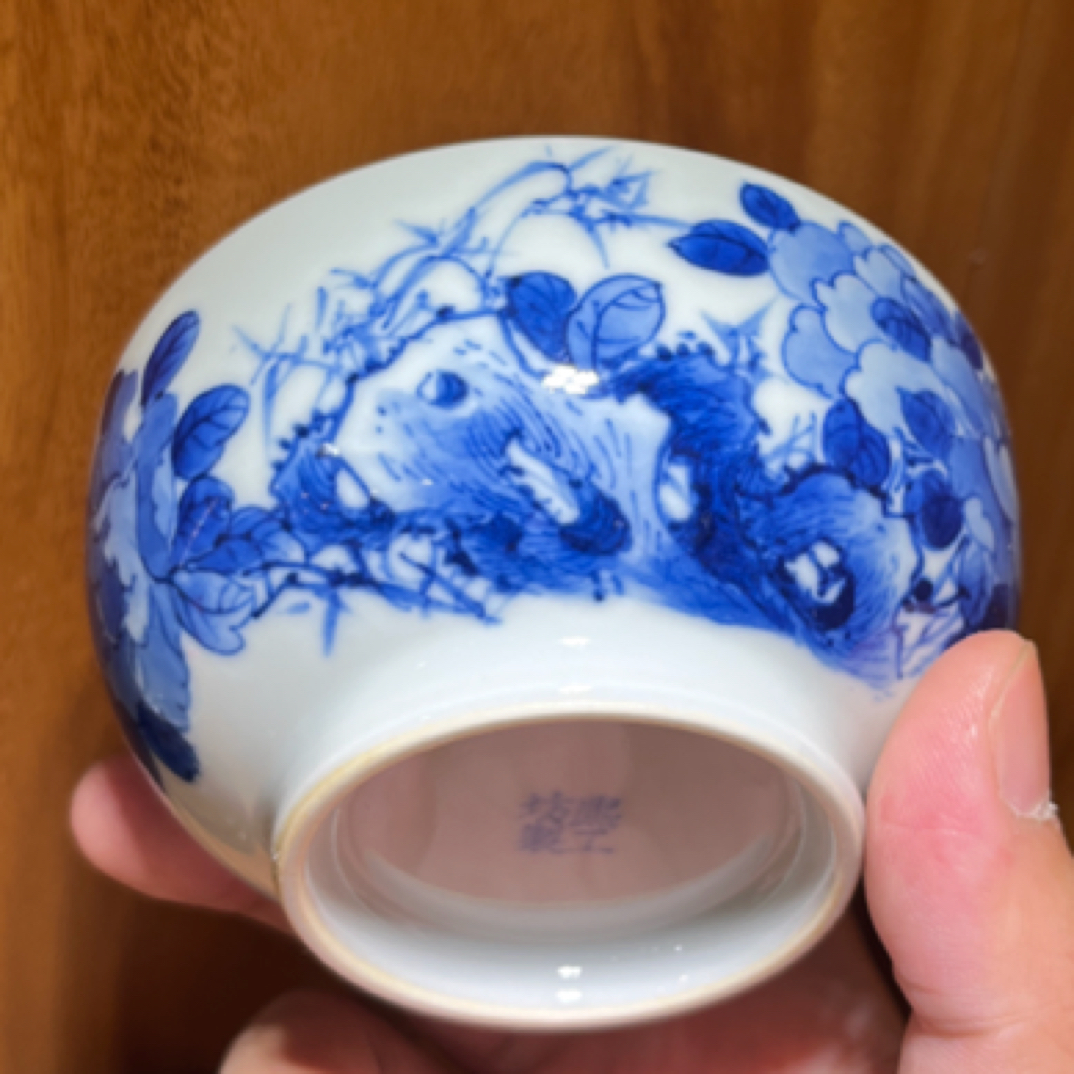 熙工坊 陶瓷手绘主人杯 青花牡丹花 全手工 景德镇高温瓷
