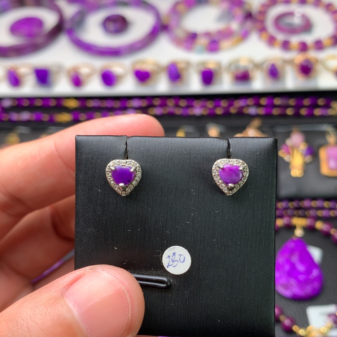 苏纪石（舒俱来）银S925镶嵌耳钉