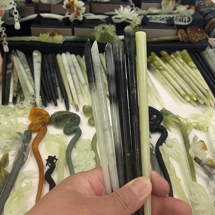 蛇纹石玉发饰合金上***官