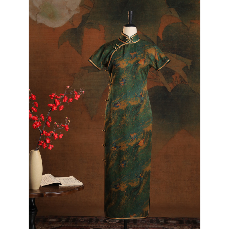 女神姑娘【随风起舞】香云纱绞罗古典开襟传统长旗袍Q50507-3-30