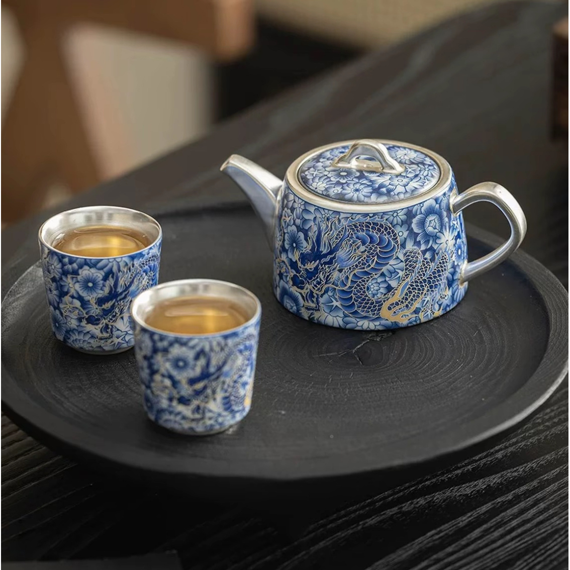 陈培堃龙腾盛世一壶两杯+茶盘鎏银ZH104