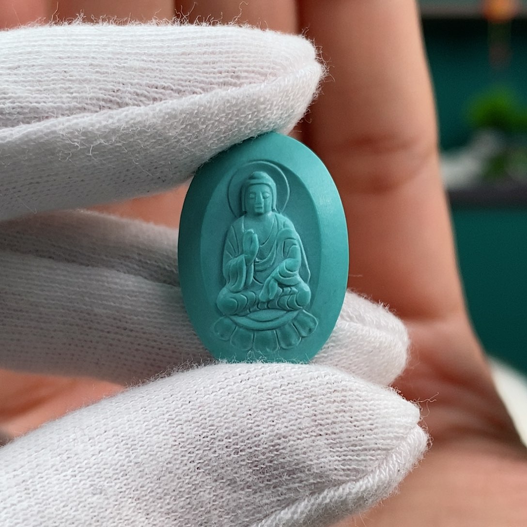 绿松石珠宝奇石未镶嵌阿弥陀佛 张迁