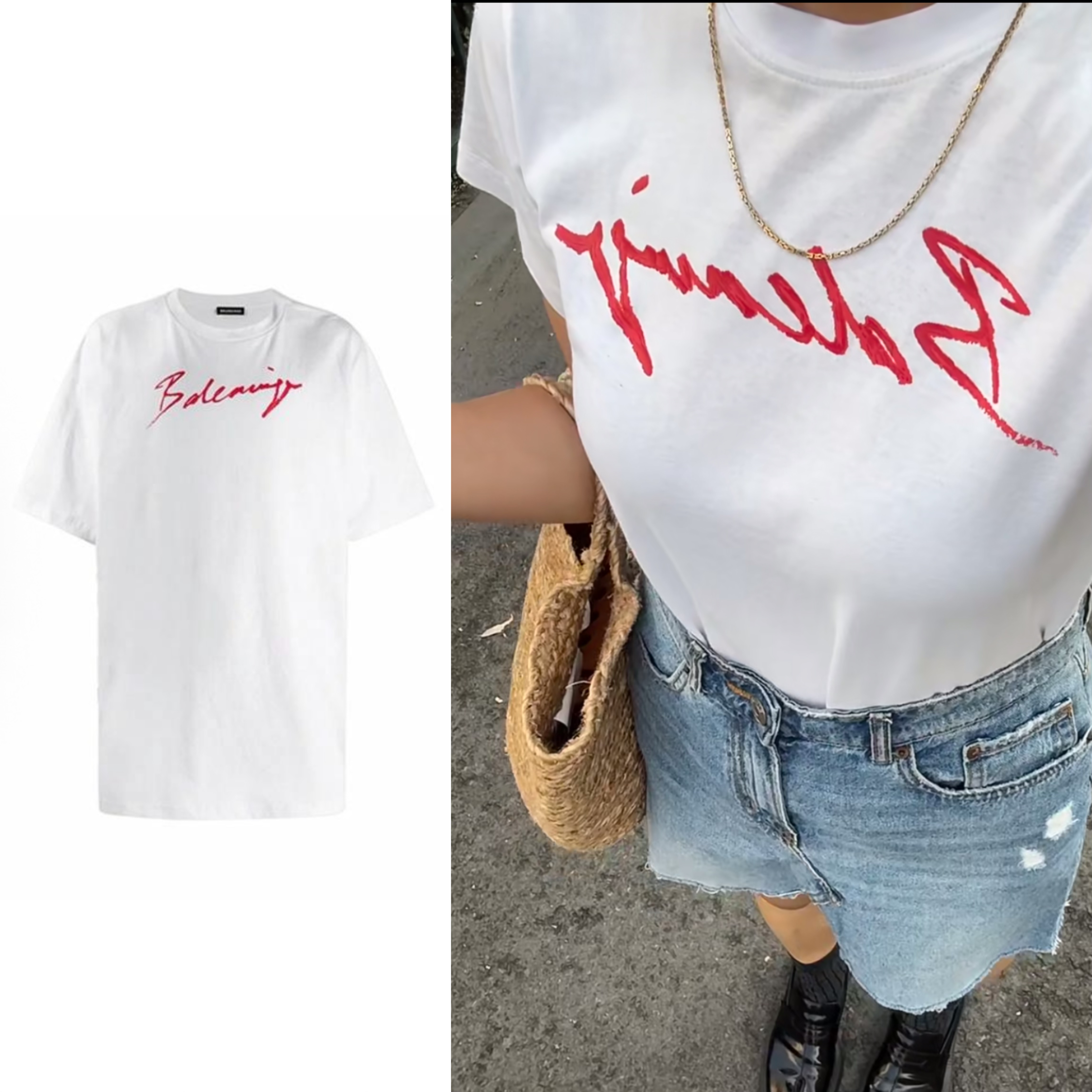 全新未使用 Balenciaga/巴黎世家 红色草写logo休闲男女同款短袖