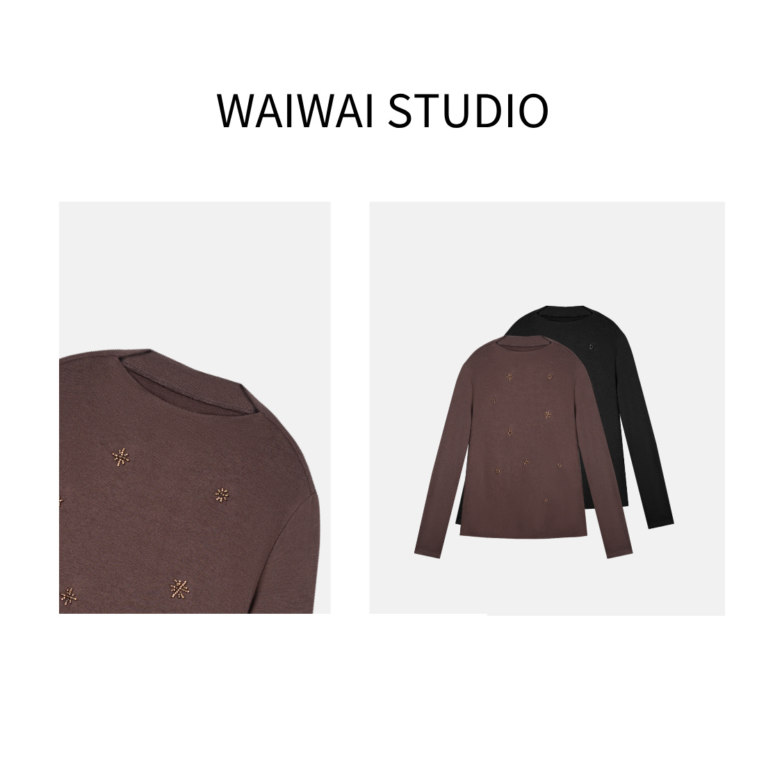 【玄逸】显瘦重工绣花钉珠半高领针织上衣 Q53S256