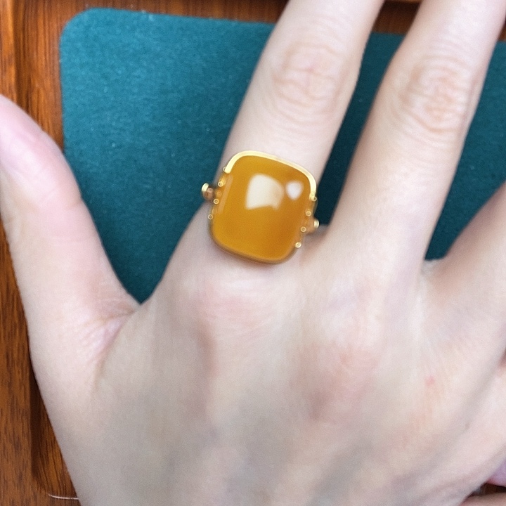 蜜蜡戒指银S925镶嵌戒指