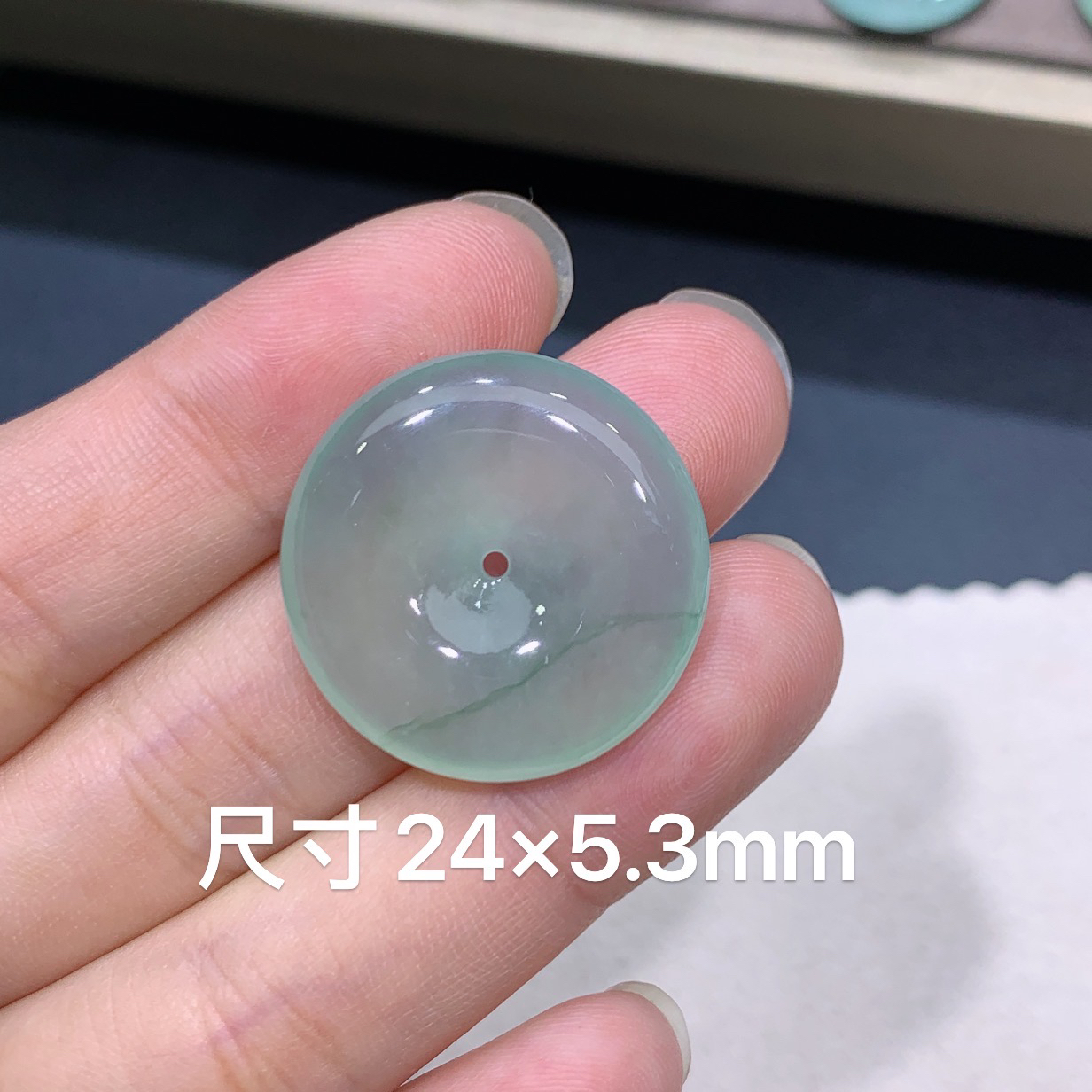 缅甸天然A货翡翠 冰种晴水飘花平安扣吊坠 精美百搭 k001