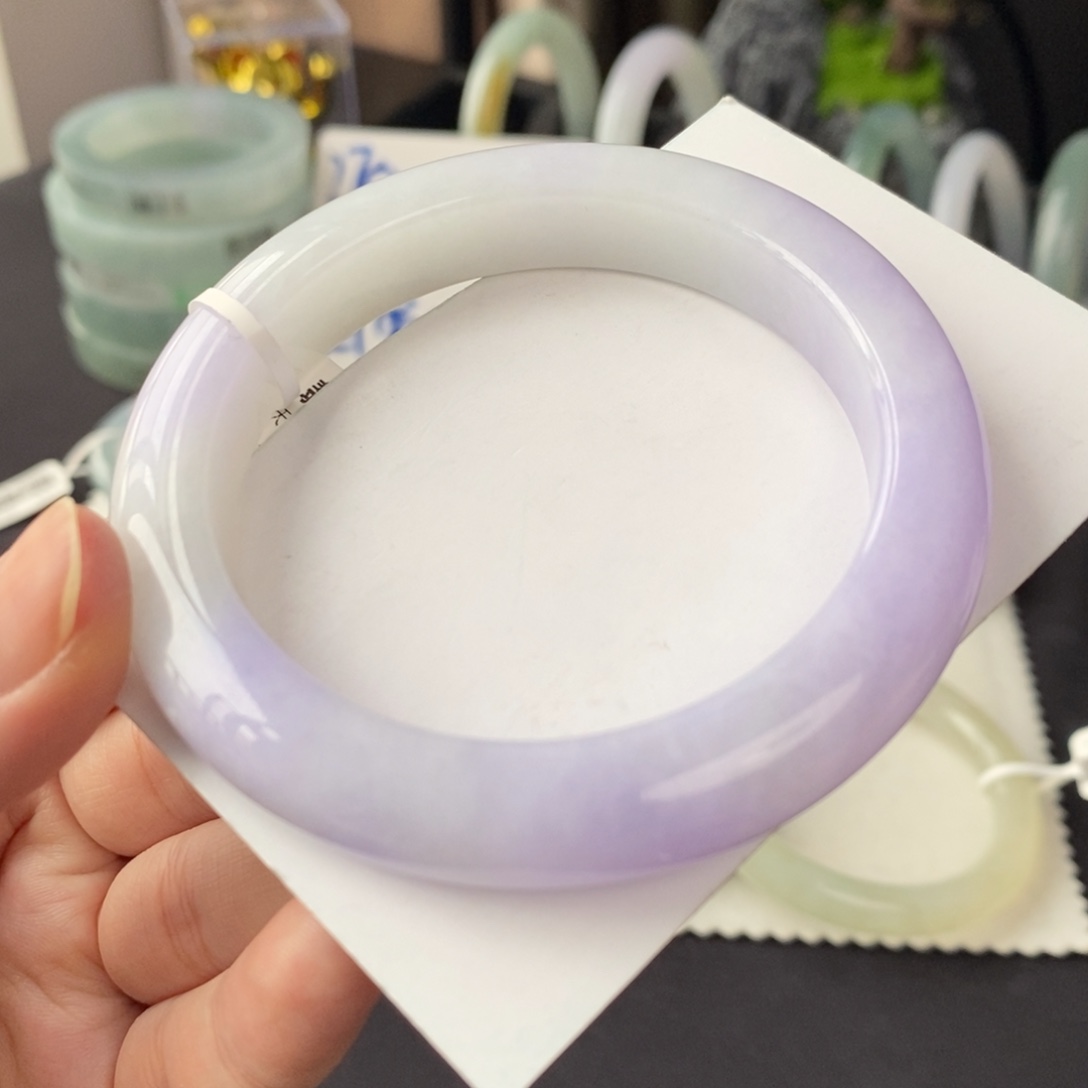 翡翠未镶嵌手镯浅紫56.8