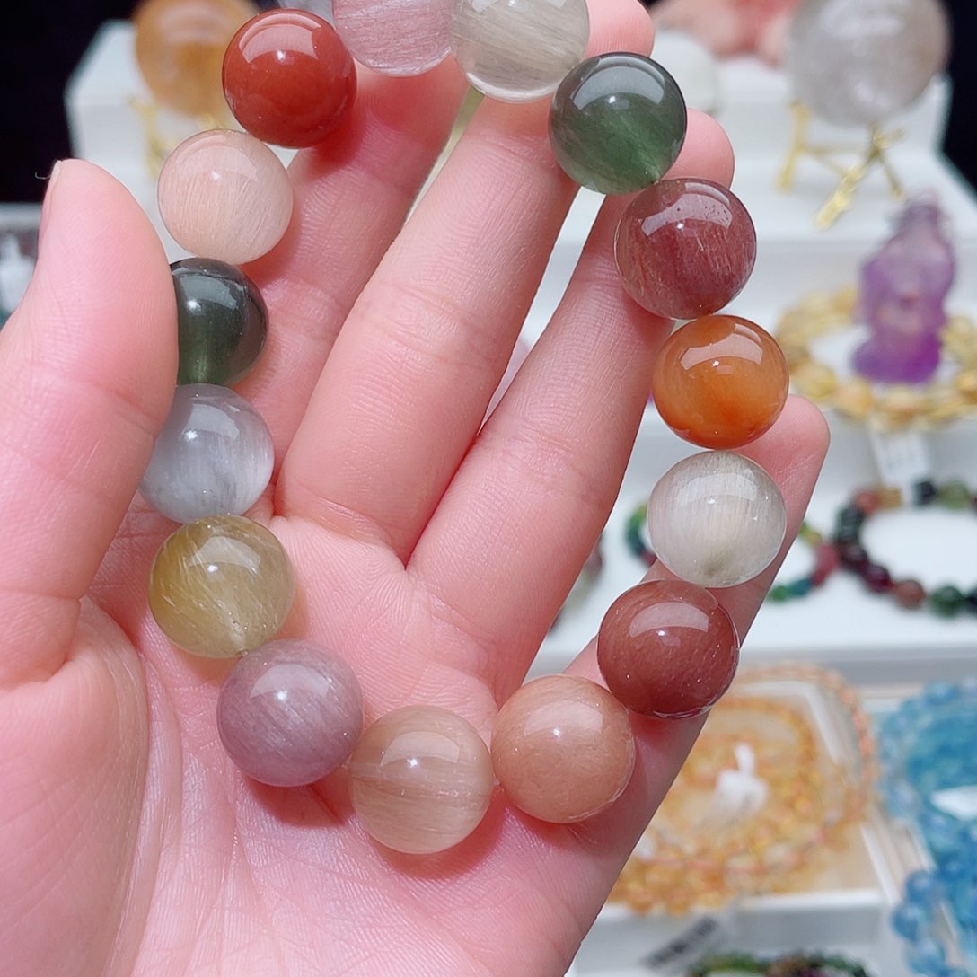 水晶手串未镶嵌彩兔毛14m m