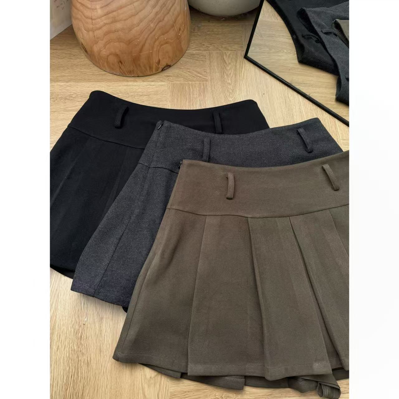 晶咕佳佳【少女心事】毛呢秋冬内工字褶半身短裙显瘦气质高腰