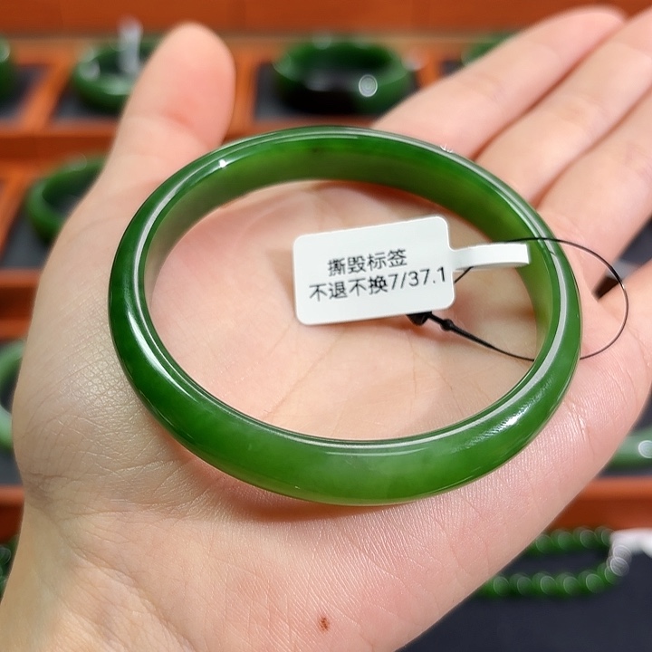 和田玉（碧玉）未镶嵌手镯冰底阳绿 果绿5758