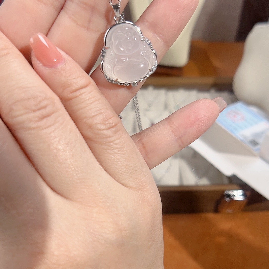 锆石坠链均925银新款白色佛公